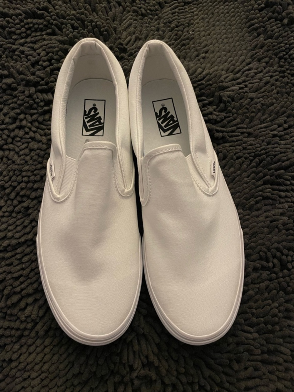 Unisex Vans White Slip-On Canvas Sneakers, Men’s 11.5